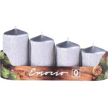 Emocio Svíčka adventní schody 4 ks / 50 mm - drápaná stříbrná