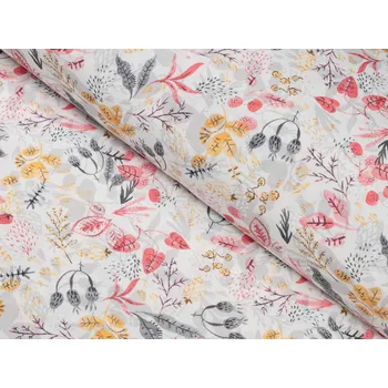 Dekorační látka PML-087 Červeno-oranžové lístky - šířka 150 cm