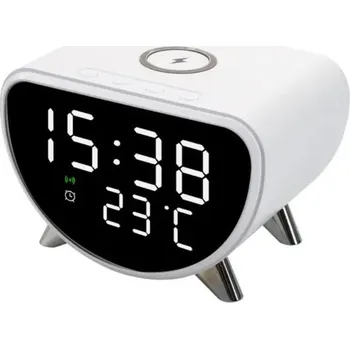 Bezdrátová nabíječka mobilních telefonů, hodiny, teploměr Barva: Bílá