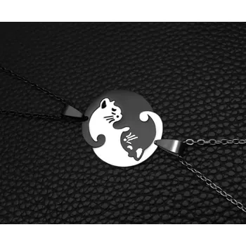 Náhrdelník B-TOP Unisex nerezové náhrdelníky YIN YANG KOČKY