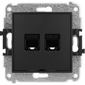 Elektrická zásuvka KARLIK Dvojitá zásuvka pro PC 2x RJ45, kat 5e, 8pin, bez popisového pole Barva: Matná černá