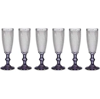 Sklenice Vivalto Sklenice na šampaňské se vzorem a barevnou stopkou, 185 ml, 6 ks