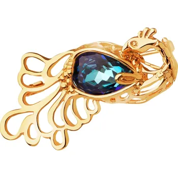 Brož Pozlacená stříbrná brož s broušeným sklem - páv - AP536-8612