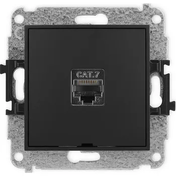 Elektrická zásuvka KARLIK Zásuvka pro PC 1x RJ45, kat 7, stíněný, 8 pin, bez popisového pole Barva: Matná černá