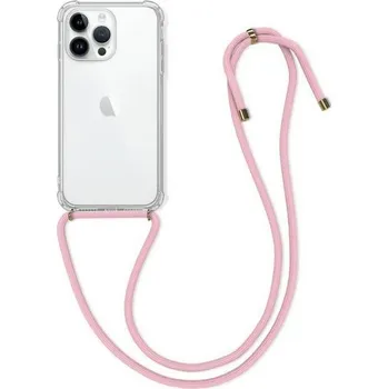Pouzdro na mobilní telefon Kryt iPhone 14 Pro s růžovou šňůrkou průhledný (obal neboli pouzdro na iPhone 14 Pro)