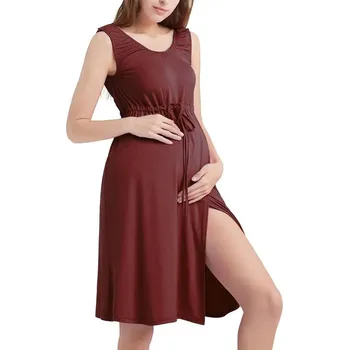 Dámská noční košile Pohodlná těhotenská/kojící noční košilka 3v1 Barva: Vínová, Velikost: L