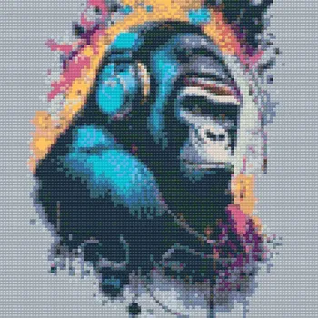 Diamantové malování Diamantové malování - Gorila se sluchátky Velikost: 30x30cm, Rámování: Pouze srolované plátno, Diamanty: Kulaté