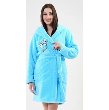 Koupelnový nábytek Dámský župan krátký s kapucí Sova vel. M tyrkysová