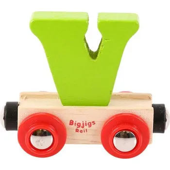 Vláček a vláčkodráha Bigjigs Rail Vagónek dřevěné vláčkodráhy - Písmeno V
