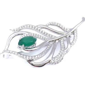 Brož JKB Jewel Stříbrná brož list s přírodním zeleným achátem