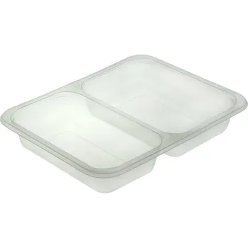 Jednorázové nádobí Miska zatavovací PP 227x177x50mm 2-dílná hladká transparentní rovná přepážka L - 400 ks