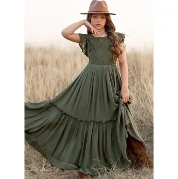 Dívčí sukně Nádherné dívčí "boho" šaty , 3 - 14 let Barva: olivová, Velikost: 6 (5-6 let)