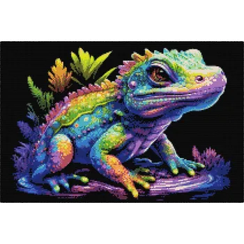 Diamantové malování Diamantové malování - Různobarevný leguán Velikost: 40x60cm, Rámování: Pouze srolované plátno, Diamanty: Čtvercové
