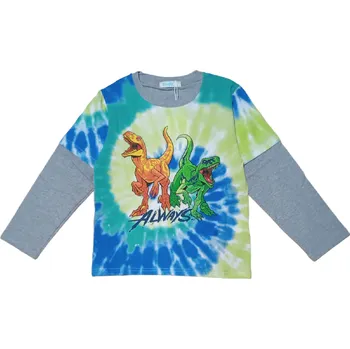 Chlapecké tričko dl.r. Kugo HC9313, šedé (batikované chlapecké tričko s dinosaury)