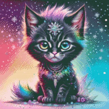 Diamantové malování Diamantové malování - Duhové černé kotě Velikost: 50x50cm, Rámování: Pouze srolované plátno, Diamanty: Kulaté