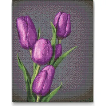 Diamantové malování Diamantové malování - Fialové tulipány Velikost: 40x50cm, Rámování: Pouze srolované plátno, Diamanty: Kulaté