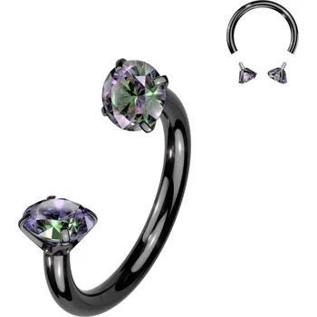 Piercing Atreya Titanová podkova s vnitřním závitem a zirkonem Enika Barva: Černá/tmavě duhová, Velikost: 1,2 mm, Délka / Průměr: 8 mm