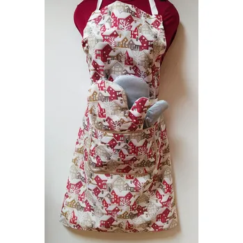 Vánoční dekorace Dárkové balení - kuchyňský set - zástěra + 2 chňapky s teflonem 04