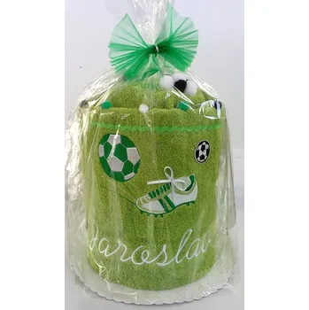 Veratex Textilní dort žlutozelený s výšivkou jména + kopačky