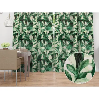 ubrus Sametový závěs Tamara TMR-028 Velké zelené listy 135x140 cm