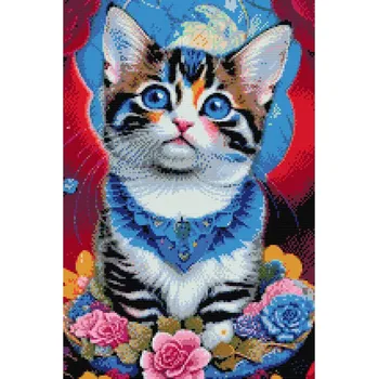 Diamantové malování Diamantové malování - Kotě obklopené květinami Velikost: 40x60cm, Rámování: Pouze srolované plátno, Diamanty: Kulaté
