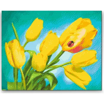 Diamantové malování Diamantové malování - Tulipány a beruška Velikost: 30x40cm, Rámování: Pouze srolované plátno, Diamanty: Čtvercové