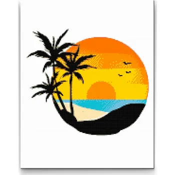 Diamantové malování Diamantové malování - Pláž, palmy, západ slunce Velikost: 30x40cm, Rámování: Pouze srolované plátno, Diamanty: Čtvercové