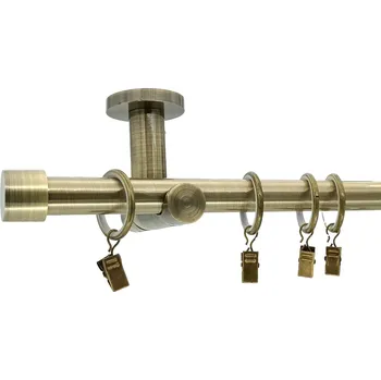 Garnýž Kovovégarnýže.cz Stropní garnýž Rullo modern 19 mm mosaz antik Varianta jednořadá nebo dvouřadá: Dvouřadá, Délka: 480 cm, Uchycení látky: Kroužky s žabkou