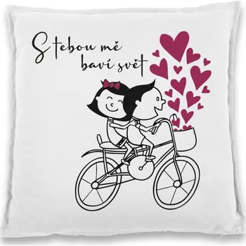 Dekorativní polštářek Polštářek S tebou mě baví svět, Barva Bílá, Velikost 40×40 cm, Canvas Bavlněný polštář Bezvatriko.cz 0929 - DTF/DTG