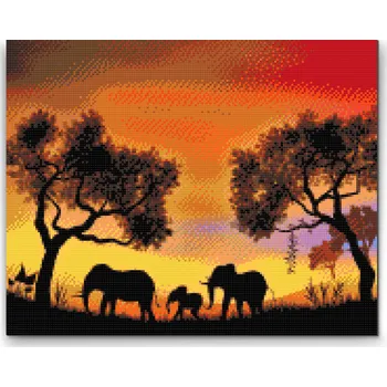 Diamantové malování Diamantové malování - Rodina slonů Velikost: 30x40cm, Rámování: Pouze srolované plátno, Diamanty: Čtvercové