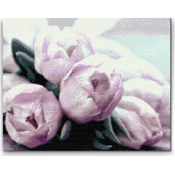 Diamantové malování Diamantové malování - Fialové tulipány na stole Velikost: 30x40cm, Rámování: Pouze srolované plátno, Diamanty: Čtvercové