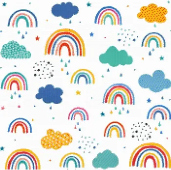 Diamantové malování Diamantové malování - Duha, obláček a dešťové kapky Velikost: 50x50cm, Rámování: Pouze srolované plátno, Diamanty: Kulaté