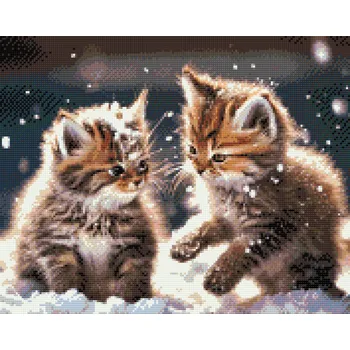 Diamantové malování Diamantové malování - Koťata ve sněhu Velikost: 30x40cm, Rámování: Pouze srolované plátno, Diamanty: Kulaté