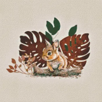 Diamantové malování Diamantové malování - Králík a monstera Velikost: 50x50cm, Rámování: Pouze srolované plátno, Diamanty: Kulaté