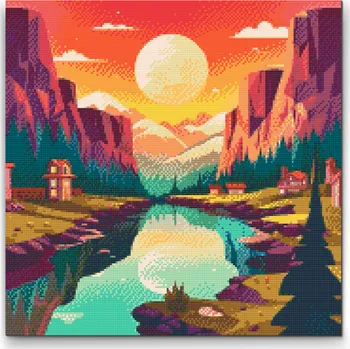Diamantové malování Diamantové malování - V údolí Velikost: 50x50cm, Rámování: Pouze srolované plátno, Diamanty: Čtvercové
