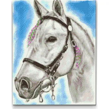 Diamantové malování Diamantové malování - Bílý kůň Velikost: 30x40cm, Rámování: Pouze srolované plátno, Diamanty: Čtvercové