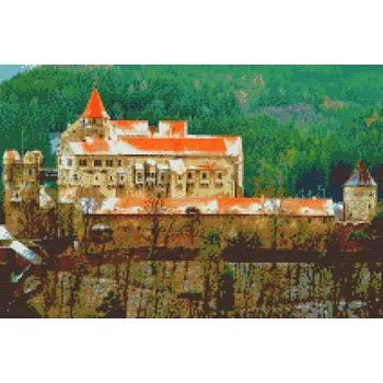 Diamantové malování - Hrad Pernštejn Velikost: 40x60cm, Rámování: Pouze srolované plátno, Diamanty: Kulaté