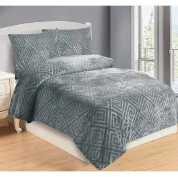 Povlečení JAHU Aztek mikroplyš světle šedé s aztéckým vzorem 140 x 200, 70 x 90 cm zipový uzávěr