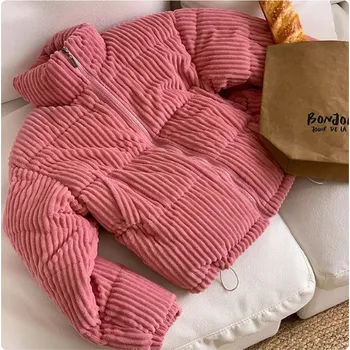 Dámská kratší manšestrová zimní bunda Barva: Růžová, Velikost: S