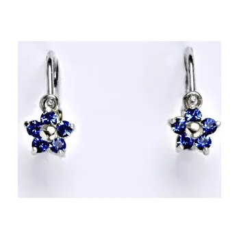 Náušnice Zlaté dětské náušnice kytičky Swarovski saphire - NK1391 bílé zlato (Dětské zlaté náušnice kytičky se Swarovki krystaly)