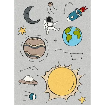 Koberec Dětský koberec Agnella Funky Top Cosmic Kosmonaut Raketa Hvězdy šedý Rozměr: 80x120 cm