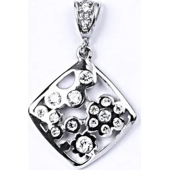 Přívěsek Stříbrný přívěsek s květy čiré zirkony - P928BZ (Stříbrný květinový čtverec se zirkony)