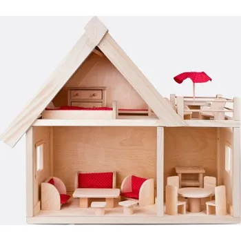 Domeček pro panenku Dřevěný dům pro panenky Domeček pro panenky: Červená střecha