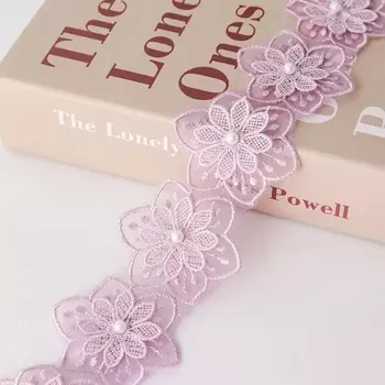 Vyšívaná stuha s perlami a krajkou | 90 cm - 6