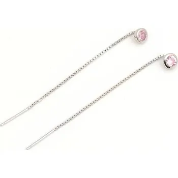 Náušnice Stříbrné řetízkové provlékací naušnice s růžovým zirkonem STNAU1689F