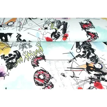 Elastická teplákovina nepočesaná, potištěná, vzor LOVE, látky, metráž, šíře 180cm