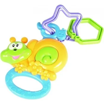 Chrastítko plastové s kousátky v krabičce - ŠNEČEK oranžovo-zelený - Tulimi