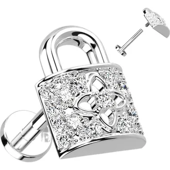 Piercing Piercingate Labreta - zámek s kamínky PLA00290 - Barva/Motiv: Zlatá/Čirá, Délka tyčky: 6 mm, Průměr tyčky: 1,2 mm