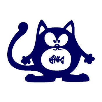 Samolepící dekorace SAMOLEPKA Kočka 042 pravá s rybou v bříšku (23 - tmavě modrá) NA AUTO, NÁLEPKA, FÓLIE, POLEP, TUNING, VLASTNÍ TEXT, TISK, AUTOSAMOLEPKY.cz, POLEPY, OBRÁZEK, LOGO, SAMOLEPKY