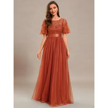Dámské šaty Maxi šaty s krajkovým topem a flitry Barva: Oranžová, Velikost: 3XL